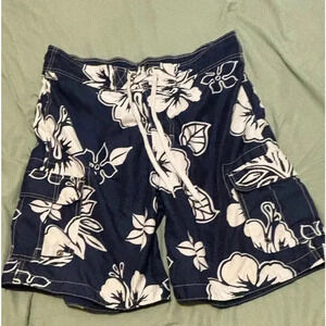 Merona swim trunks (M). Floral blue/Navy sides
